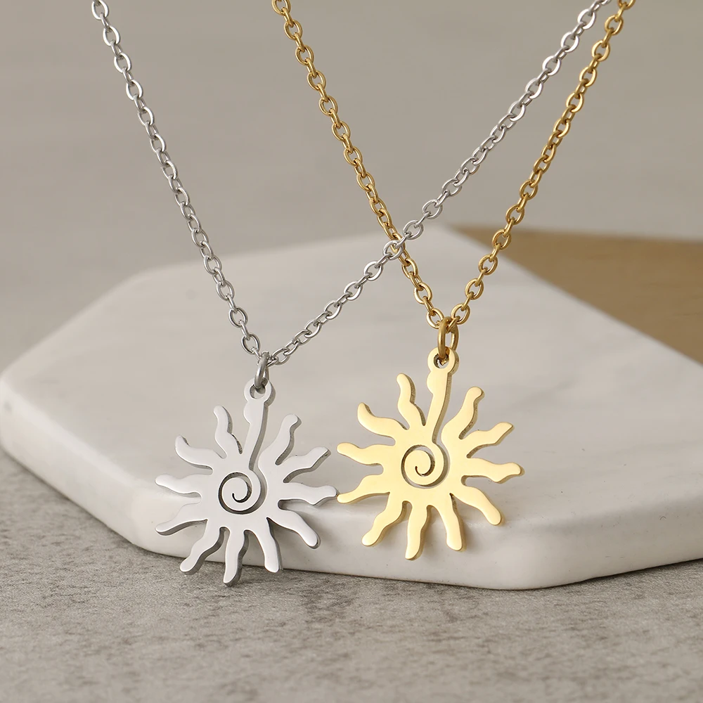 Stainless Steel Necklaces Spiral Sun Pendants Chain Choker Jewellery Fashion Necklace For Women Jewelry Wedding Party Gifts