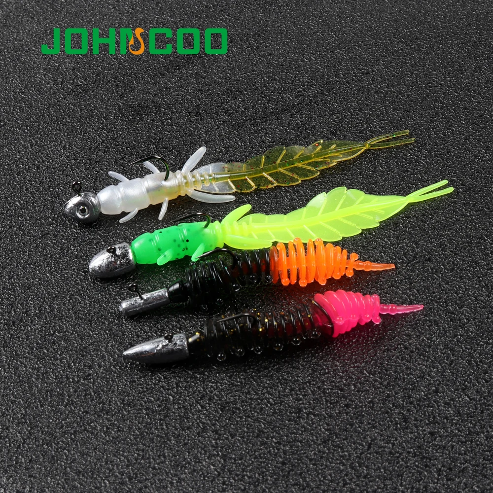 JOHNCOO 12pcs Fishing Lure Soft Bait 50mm 75mm Silicone Baits for Perch Wobblers Swimbait Soft Lure Artificial Bass Trout Lure