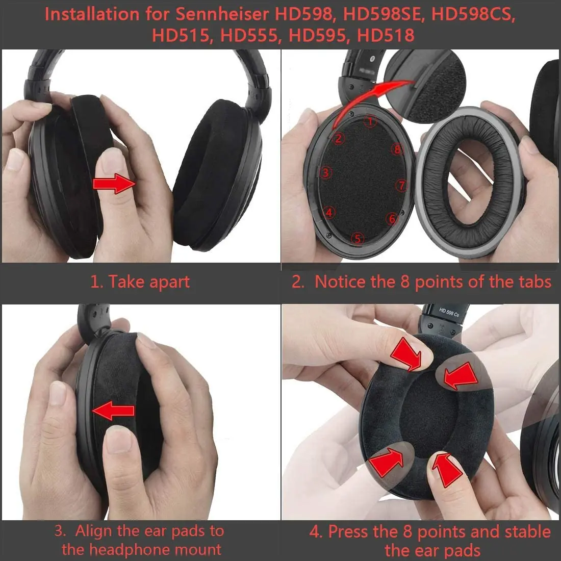 Almohadillas de repuesto para auriculares Sennheiser HD515, HD555, HD595, HD518, almohadillas para los oídos/protectores para los oídos/reparación
