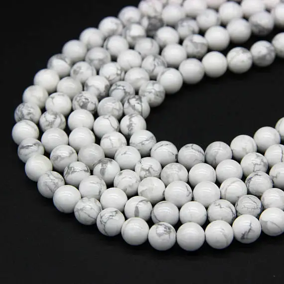الجملة حقيقية Howlite الخرز 4 مللي متر 6 مللي متر 8 مللي متر 10 مللي متر 12 مللي متر 14 مللي متر 16 مللي متر جوهرة مستديرة حجر فضفاض الخرز للمجوهرات ، 1 من 15 "ستراند