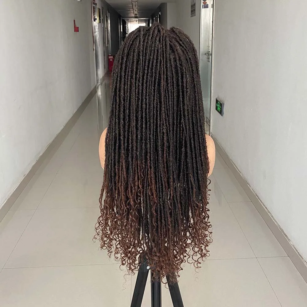 26 zoll Dreadlock Synthetische Stirnband faux loks Perücken Mit Schal Ombre Braun Flechten Häkeln Twist Haar Perücken Für Schwarze Frauen