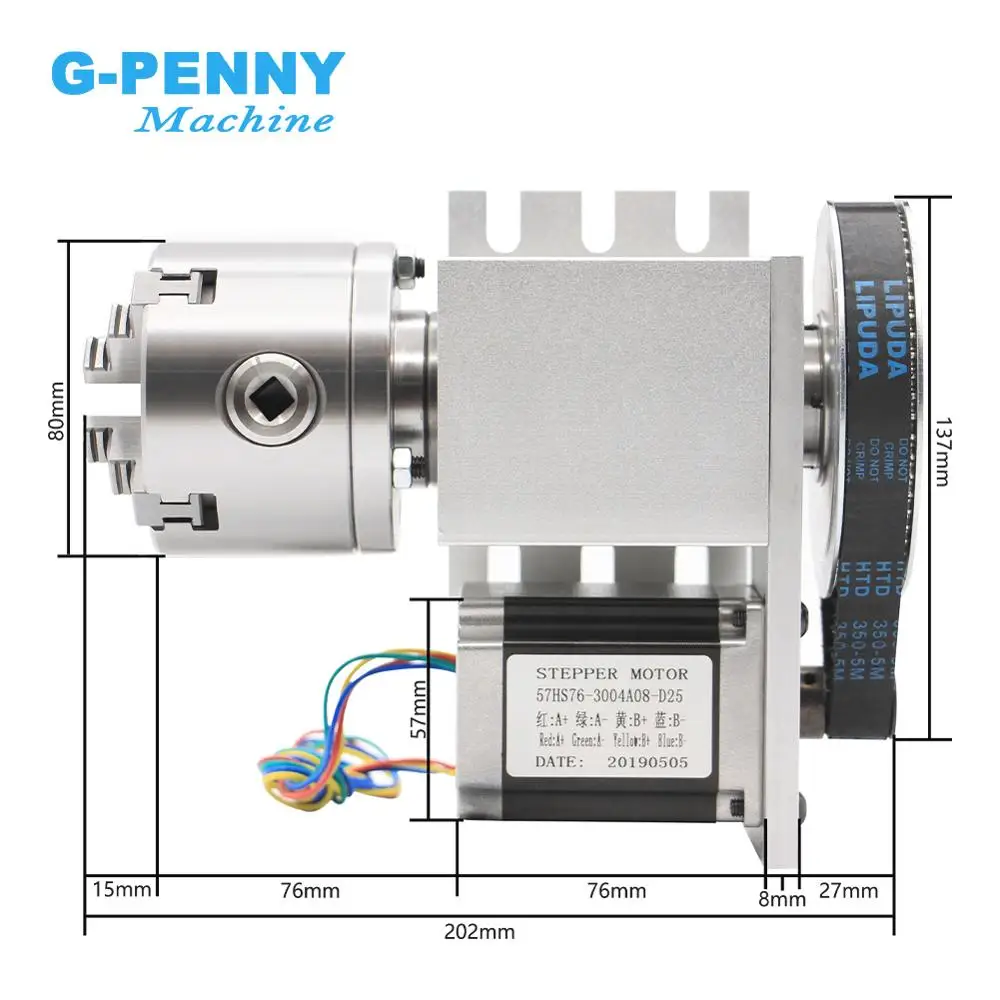 4 Jaw 80mm CNC 4th Axis Reduction ratio 6:1 CNC dividing head/Rotation A axis kit  Nema23 for woodworking engraving machine