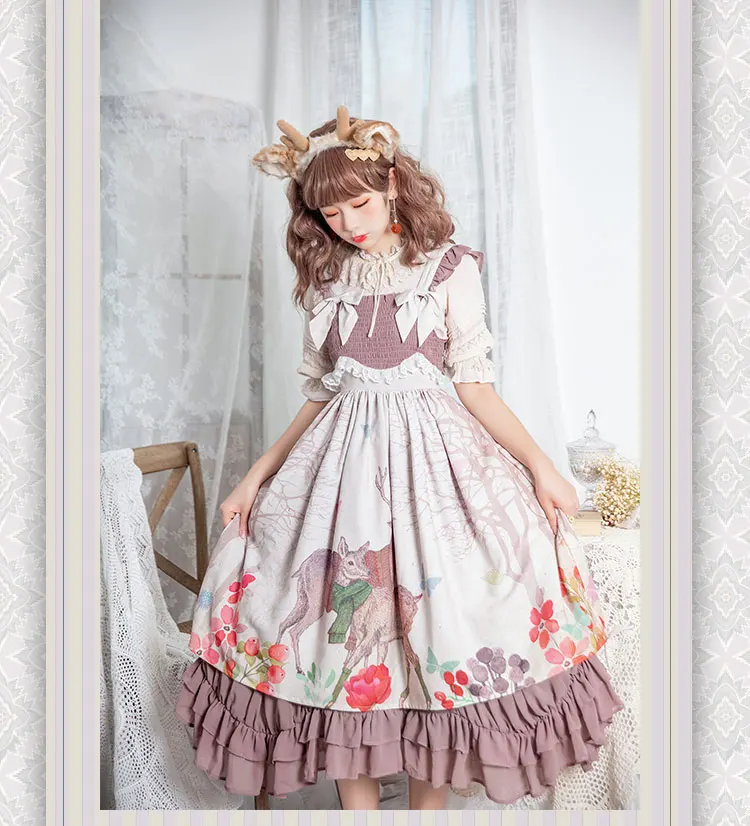 Robe lolita jsk en dentelle pour filles, tenue kawaii élégante, douce, vintage, nœud papillon, imprimé mignon, taille haute, cosplay gothique loli lolita jsk