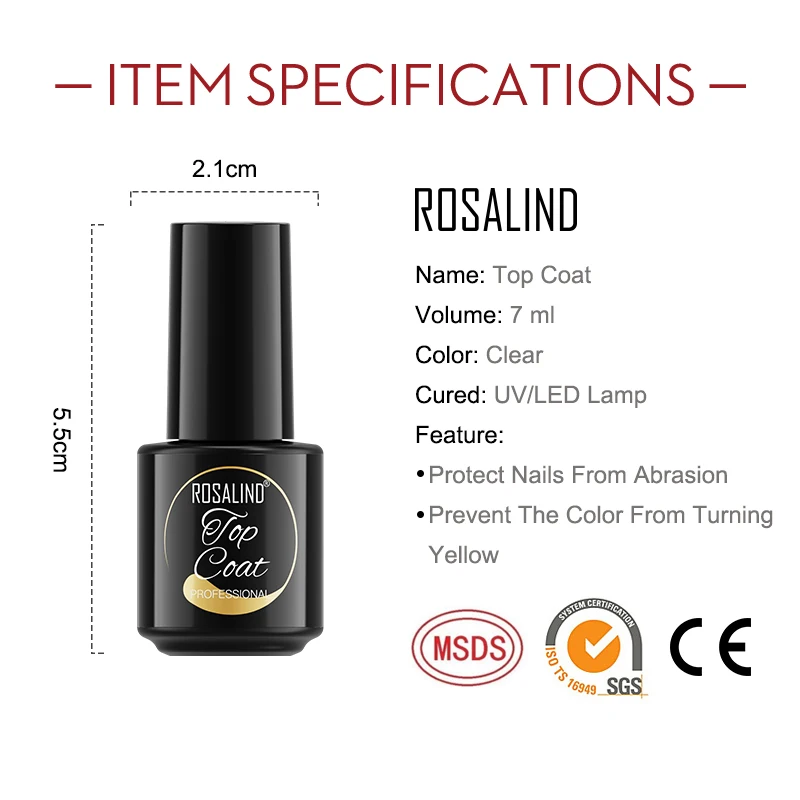 ROSALIND Base & żel Top Coat zestaw do polerowania Soak Off przezroczysty żelowa lakier do paznokci Art półtrwały funkcjonalny lakier do paznokci Primer