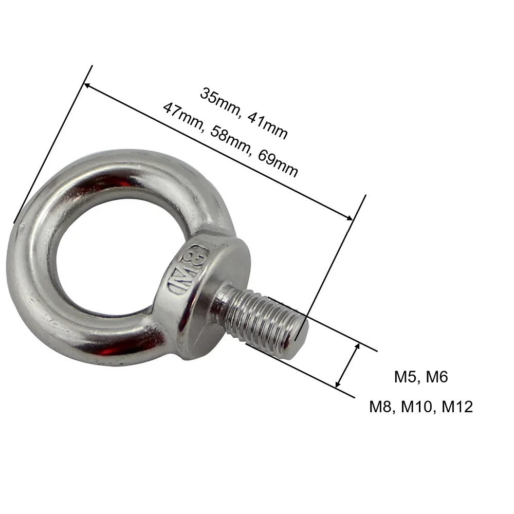 5PCS 304 Stainless Steel JIS 1168 Threaded Lifting Eye Bolt M5 M6 M8 M10 M12 Heavy Duty Rigging Hardware Screw Eye Bolt