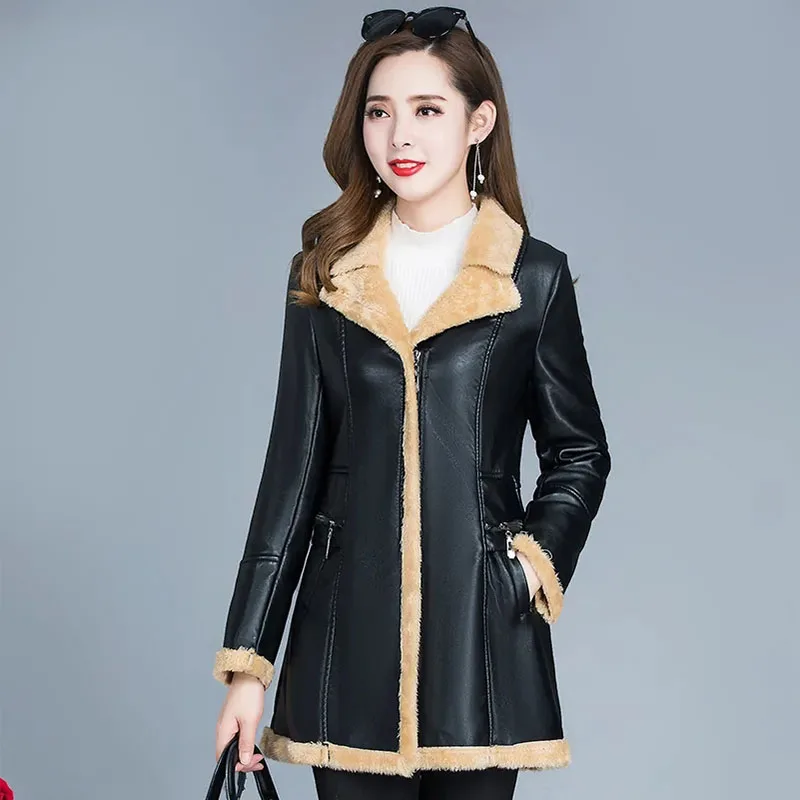 Plush Padded Fur All-in-one Clothing Female Mid-length V-neck Coat For Winter 2024 New Women Loose And Warm Overcoat