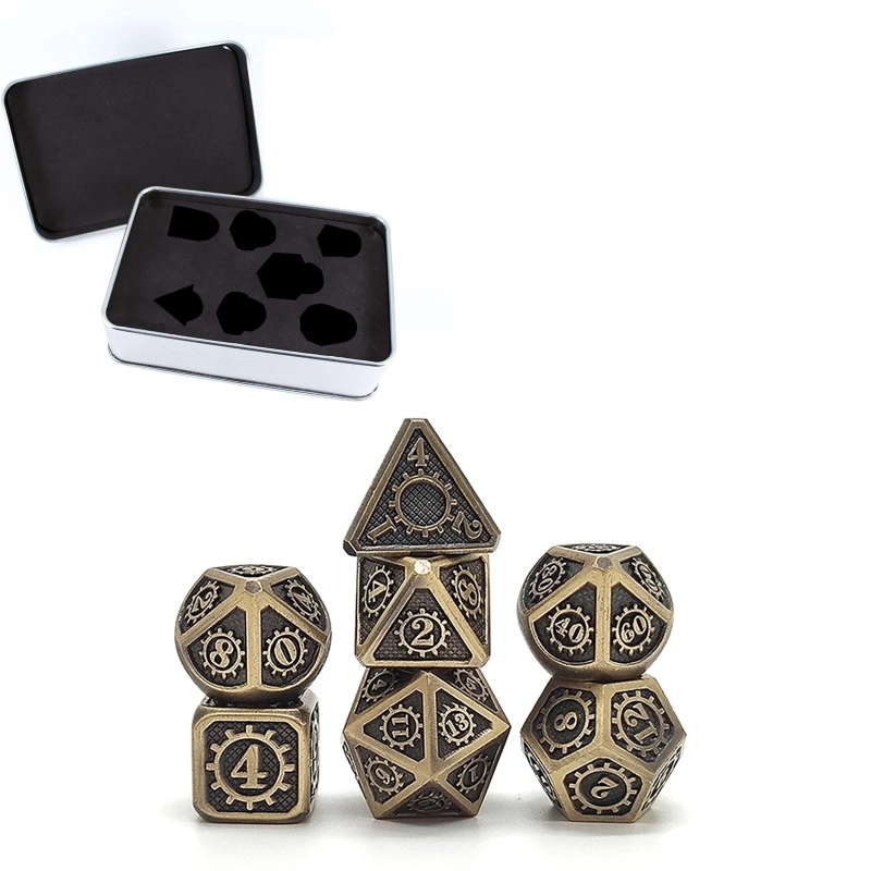 

Steampunk Style Metal Dice Set,7 PCS Metallic Role-playing DND Game D&D Dice with Free Metal Case for D&D Game Role Playing