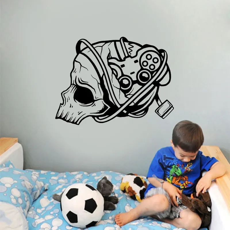 

Game Wall Sticker Skull Controller Decal Home Furnishing Teenager Bedroom Decoration Game Hall Wall Sticker Game Fan Gift YX23