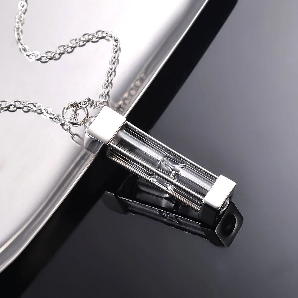 Timeless Hourglass Glass Cremation Jewelry Urn Pendant Necklace  Stainless Steel Memorial Pendants Ash Holder for Pet/Human