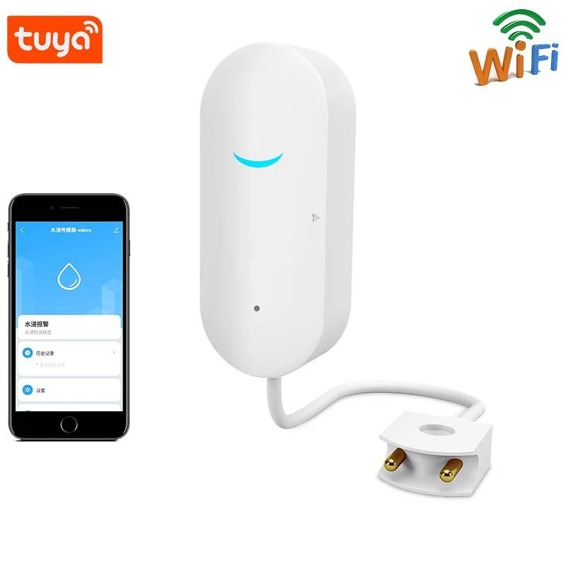 Tuya WIFI sensore di perdite d'acqua rilevatore di allarme sicurezza protezione da trabocco Smart Life App telecomando domestico