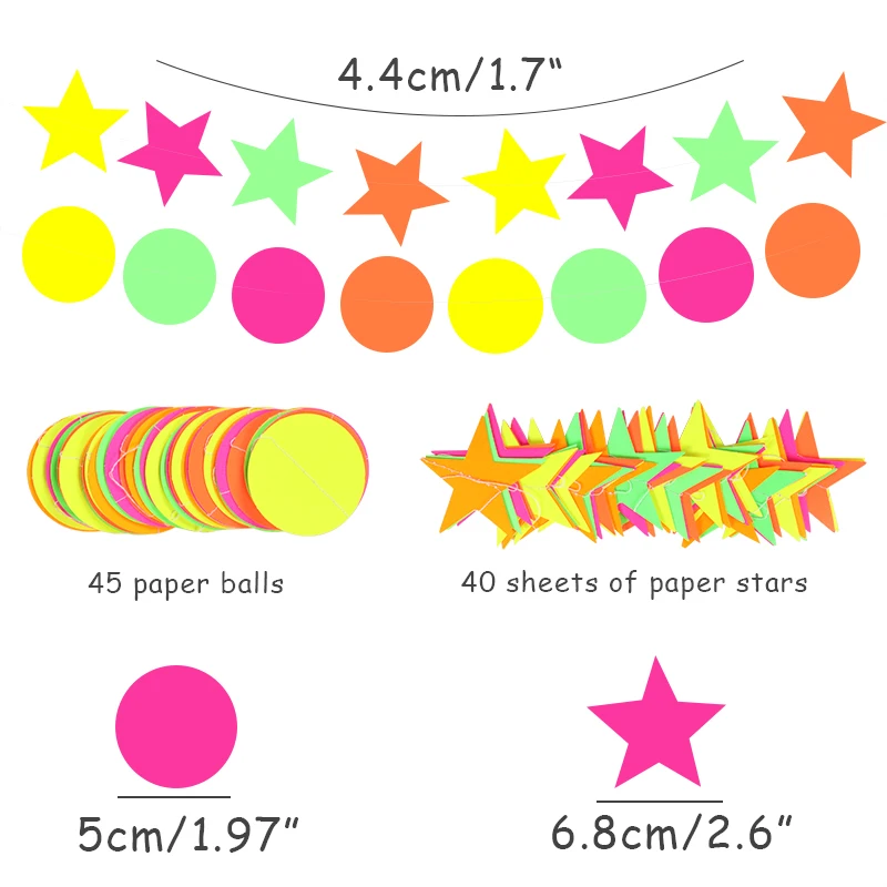 Luminous Tape Neon Paper Garland Tissue Tassel Star Glow in the dark Neon Tape Birthday Supplies Glow Party Halloween Decoration