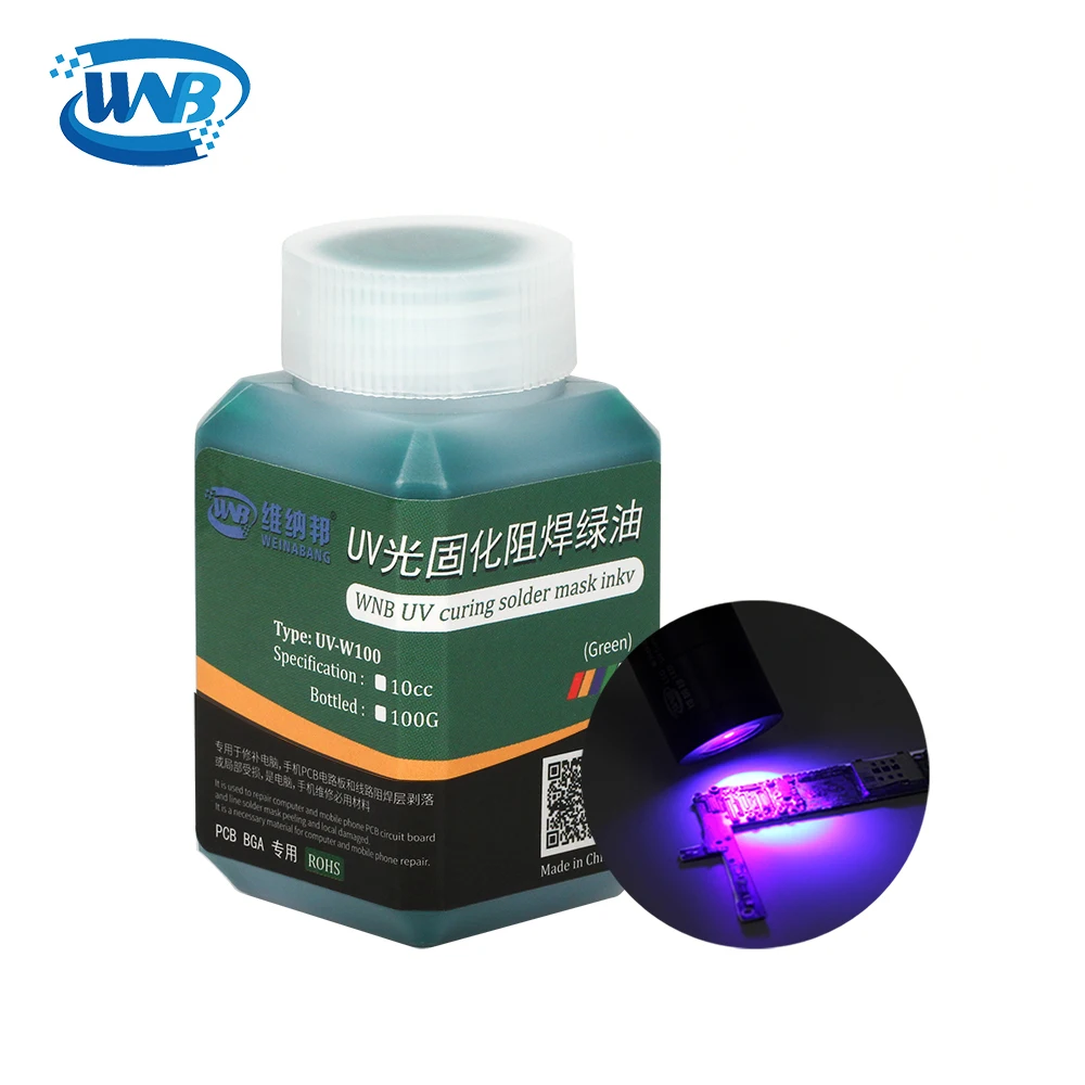 WNB 10ML maschera per saldatura UV a olio verde BGA PCB vernice prevenire l'arco corrosivo pasta per saldatura inchiostri per flusso spazzola in Nylon morbido 9 LED luce