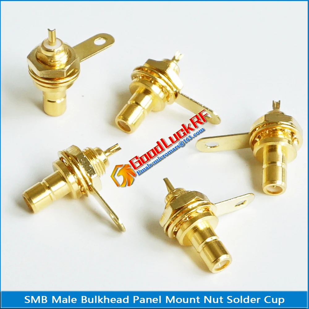 1X Pcs Brass RF Connector Socket SMB Male Jack With O-ring Bulkhead Panel Deck Nut handle Solder Coaxial