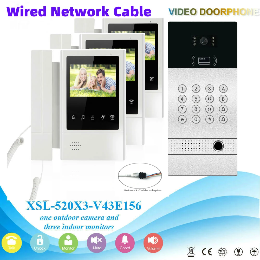 

Fingerprint Password RFID Unlock Video Intercom 4.3 Inch Monitor 100M Network Cable Video Doorbell Intercom Home Security KIT