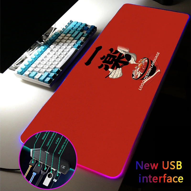 

MRGLZY RGB Gaming Mouse Pad LED 4-Port Anime Mousepads Large USB Hub Red Mouse Mat Carpets Games Computer PC Desk Mat for Csgo