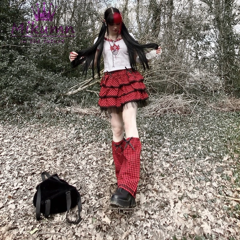 Japanse Harajuku Stijl Meisjes Leuke Boog Rode Plaid Hoge Taille Geplooide Rokken Zoete Lolita Cake Mini Rok Cosplay Kostuum Rokken