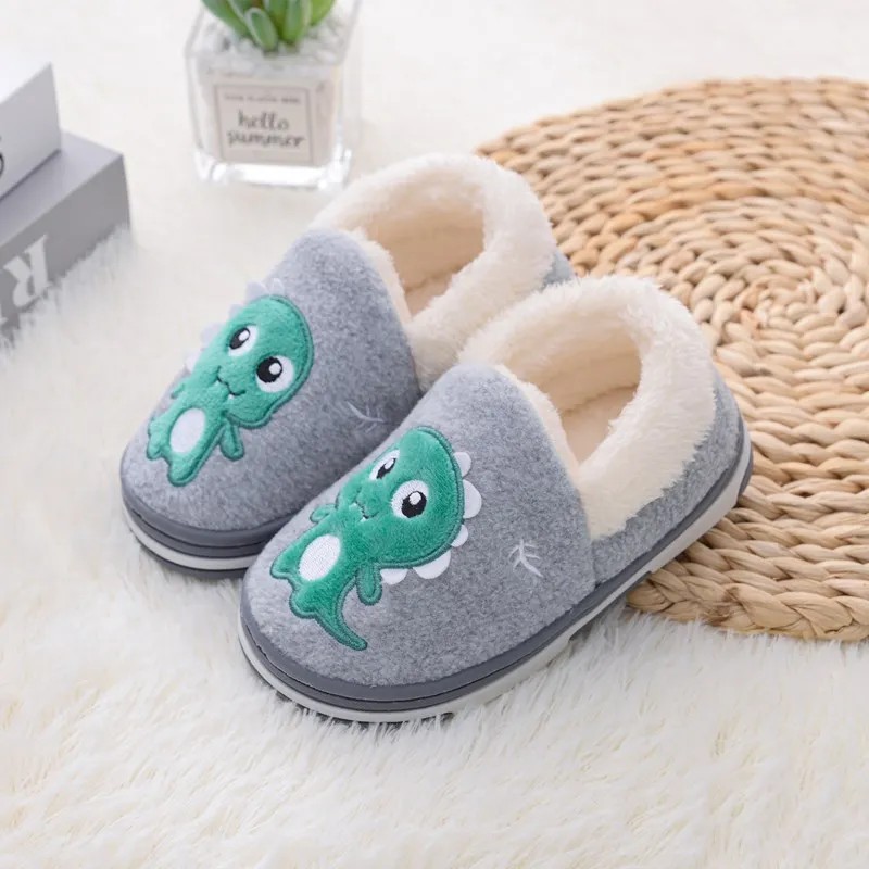 Cute Cartoon Unicorn Children Plush Slippers Soft Sole Non-slip Winter Warm Baby Boys Girls Indoor Home Heel Wrap Cotton Shoes