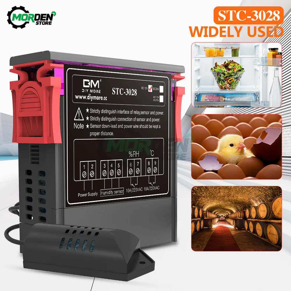 STC-3028 STC-200 DC12V 24V AC110V 220V Digital Temperature Humidity Controller Thermostat Hygrometer Incubator Dehumidifier