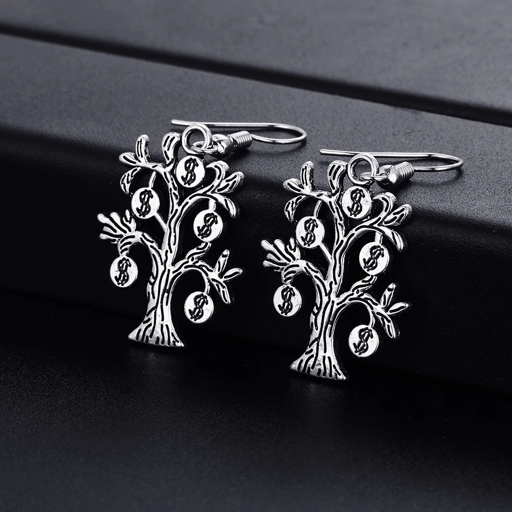 Trendy Vintage Rich Tree Shape Dangle Earrings for Women Girl Retro Drop Earrings Cute Small Object Earring Jewelry Bijoux