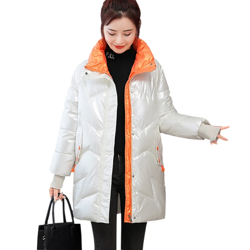 

2021 New Winter Jacket High Quality Glossy stand-callor Coat Women Parka Fashion Jacket Winter Coat Woman Clothing Casual Parkas