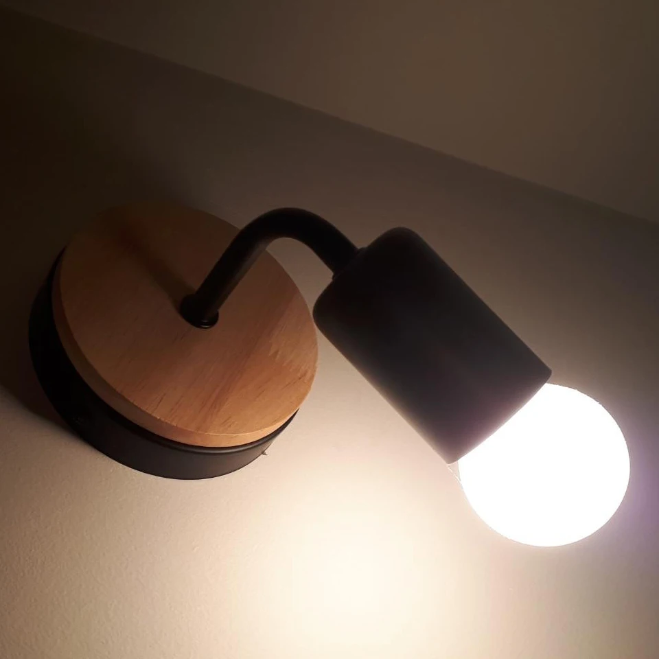 OuXean Wooden Wall Lamp Vintage Sconce Wall Lights Fixture E27 Bedside Retro Lamp Industrial Decor