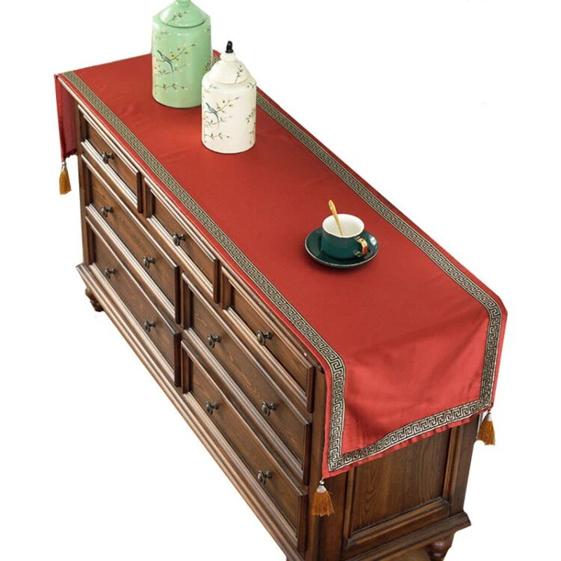 

Custom Chinese Luxury Universal Dust Proection Cover Silk Satin Coffee End Table Runner Lengthen TV Cabinet Covers Cloth