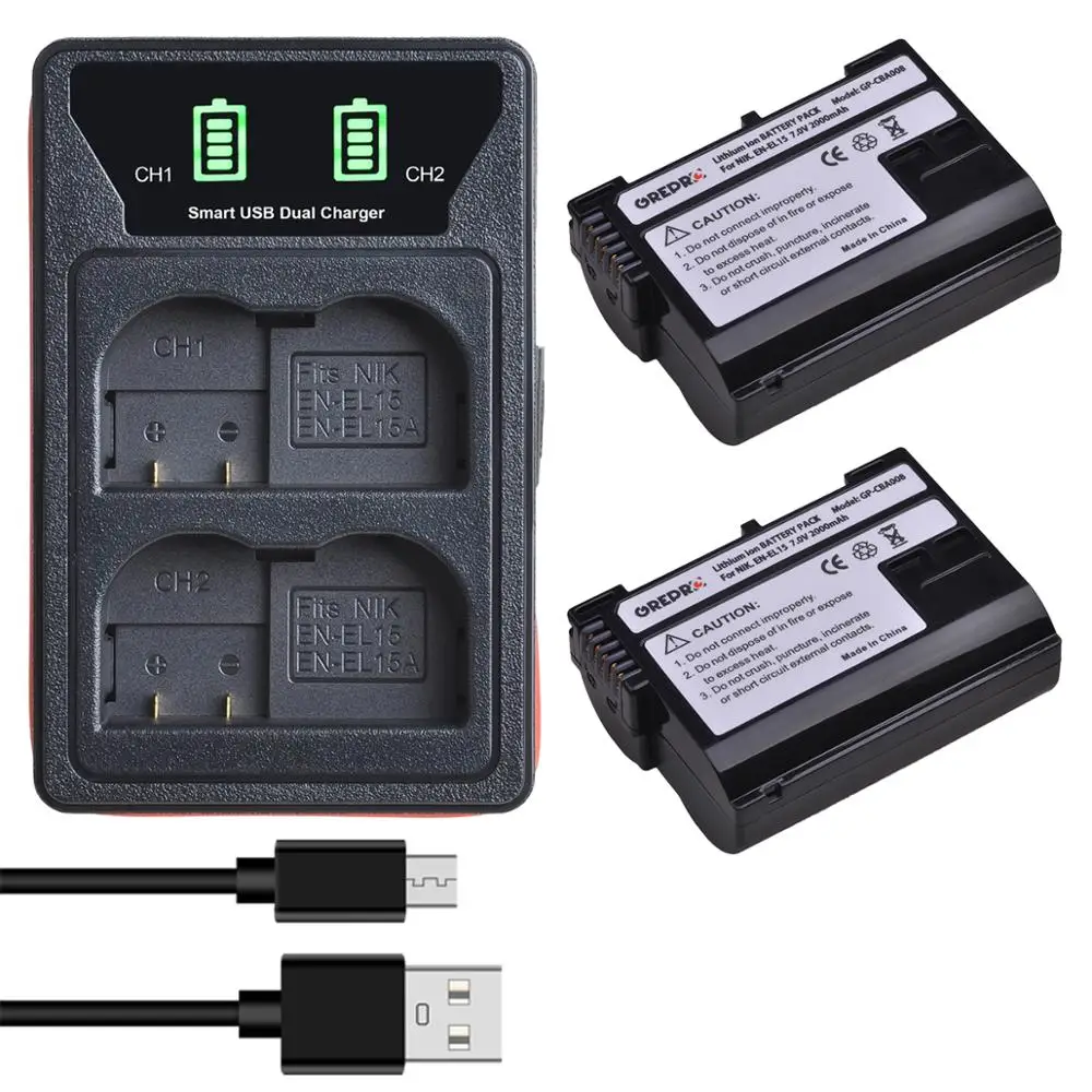 EL15 EN-EL15 ENEL15 EN-EL15A Batterie + LED Dual USB Ladegerät mit typ-C port für Nikon D500 D600, d610 D750 D7000 D7100 D7200