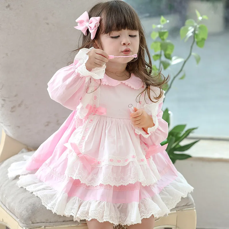 Boutique Infant Girls\' Dress 2020 Summer Spanish Court Style Toddler Long Sleeve Cotton Lace Clothes Child Princess High Quality