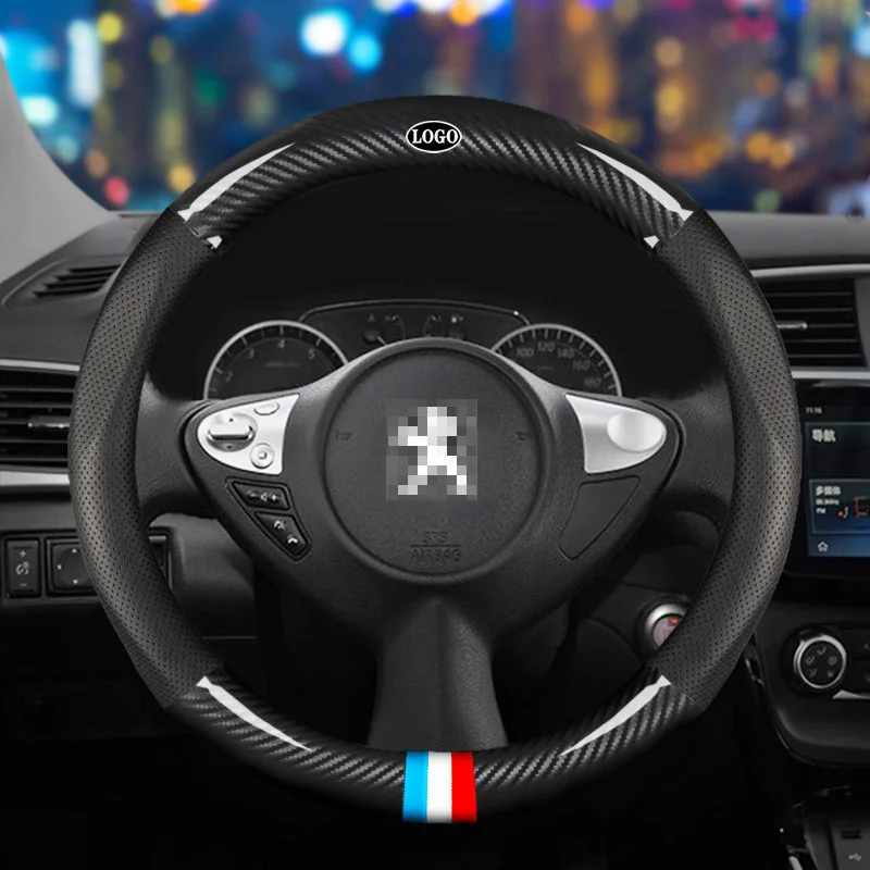 

Car Carbon Fiber Steering Wheel Cover 38cm for Peugeot All Models 206 207 208 308 307 301 Auto Interior Accessories Car styling