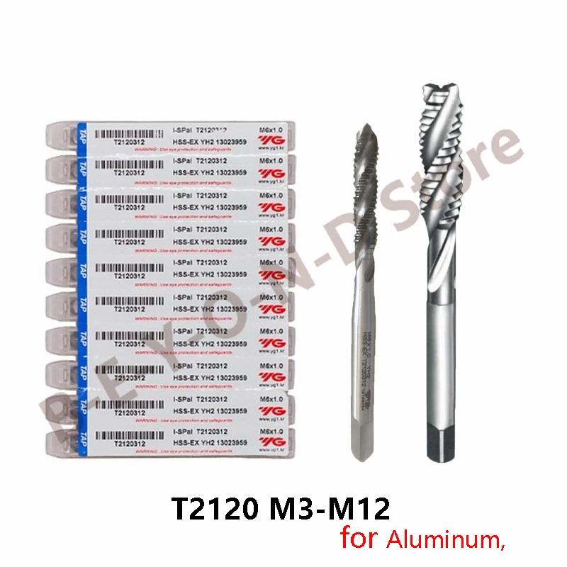 Original YG-1 T2120 Tapping for Aluminum M3 M4 M5 M6 M8 M10 M12 Spiral Flute Taps for Non-Ferrous Metals processing Blind Holes