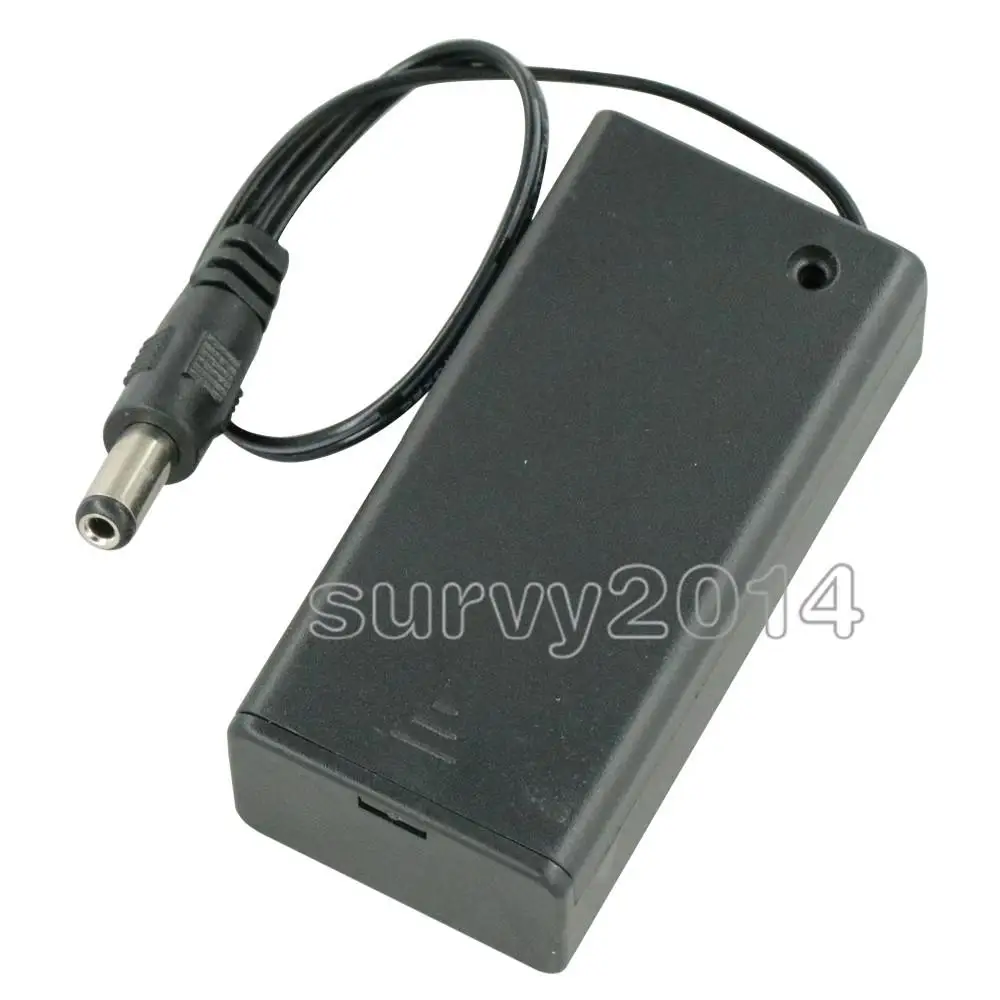 9V PP3 Battery Holder Box Case Wire Lead ON/OFF Switch Cover with DC 2.1mm Plug