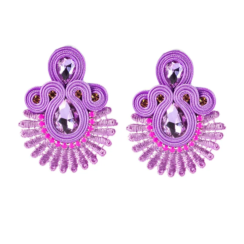 Soutache Lace earings piercing fashion jewelry Large earring for women Handmade weave Romantic boho Ethnic yellow green purple