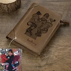 Picture wallet PU Leather Multi-card Three-Fold Wallet Custom Inscription Photo Engraved Wallets Thin Section Buckle Gift Purse