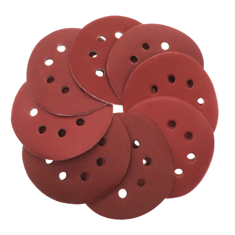 80Pcs 125Mm 8 Lỗ Tròn Chà Nhám Đĩa Đỏ Giấy Nhám Tự Độ Bám Dính Vòng Và Vòng Cát Giấy Nhám 320-2000