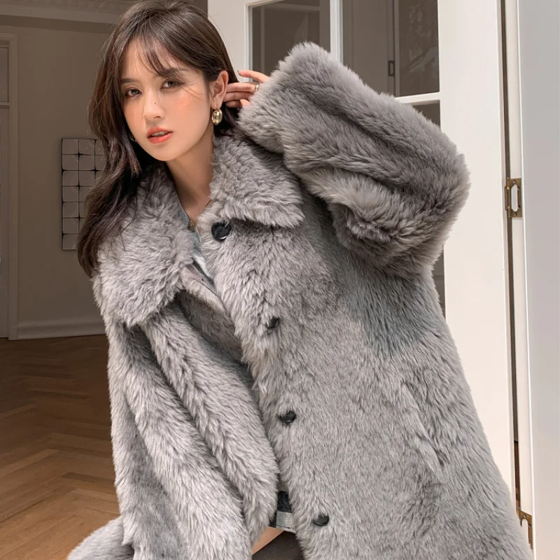 

Fashion 100% Wool Coat Female Long Warm Casual Women Winter Jacket Sheep Shearing Korean Women's Clothing Manteau Femme WPY4672