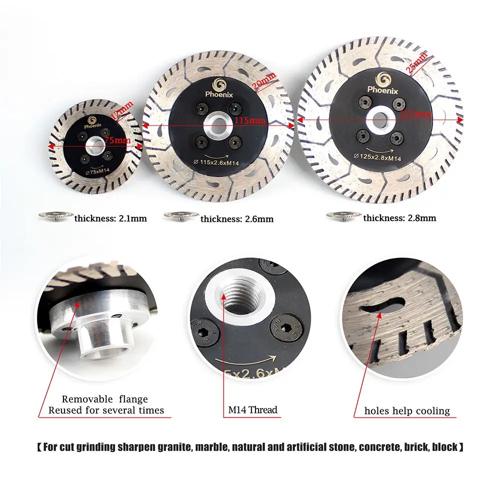 Raizi 1 Lưỡi Cưa Kim Cương Cho Đá Cẩm Thạch Đông Ninh Bê Tông 75/115/125 Mm M14 Mài Cắt Kim Cương Đĩa Mài