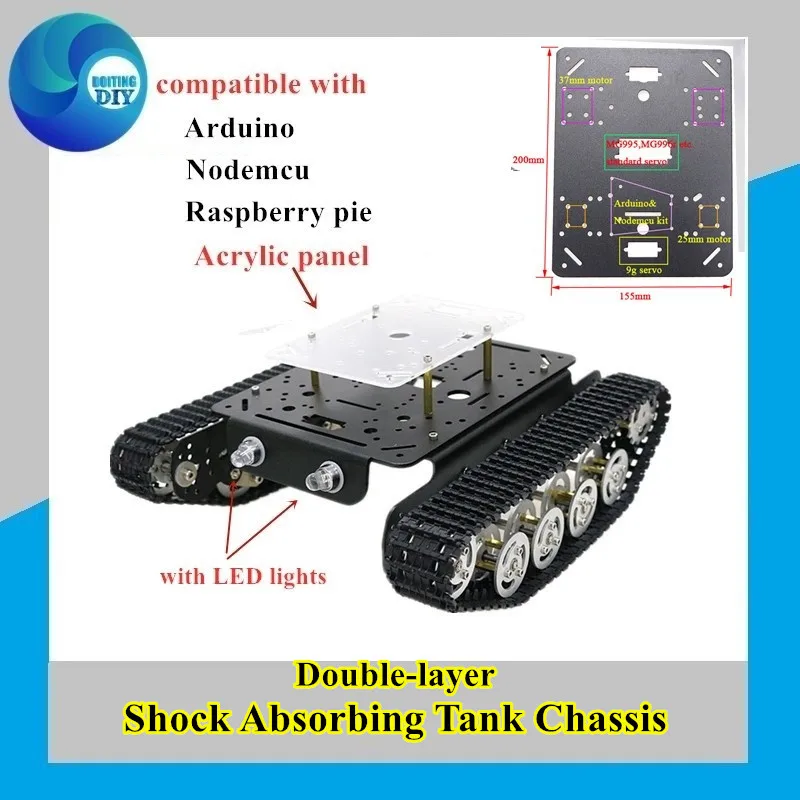 

Metal Shock Absorbing Tank Chassis Double-layer Robot Car Chassis With Acrylic Panel For Arduino/Nodemcu/ Raspberry Pie TS100