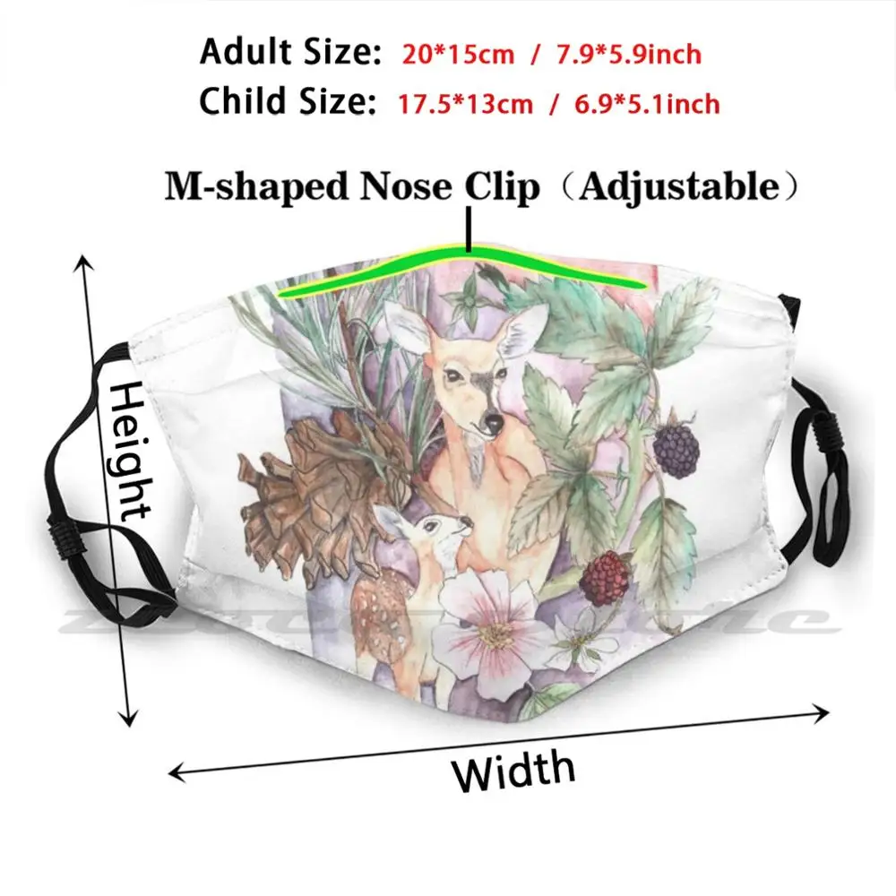 Mother Washable Trending Customized Pm2.5 Filter Mask Animal Roe Mother Mom Animals Deer Plants Natural Nature Watercolor