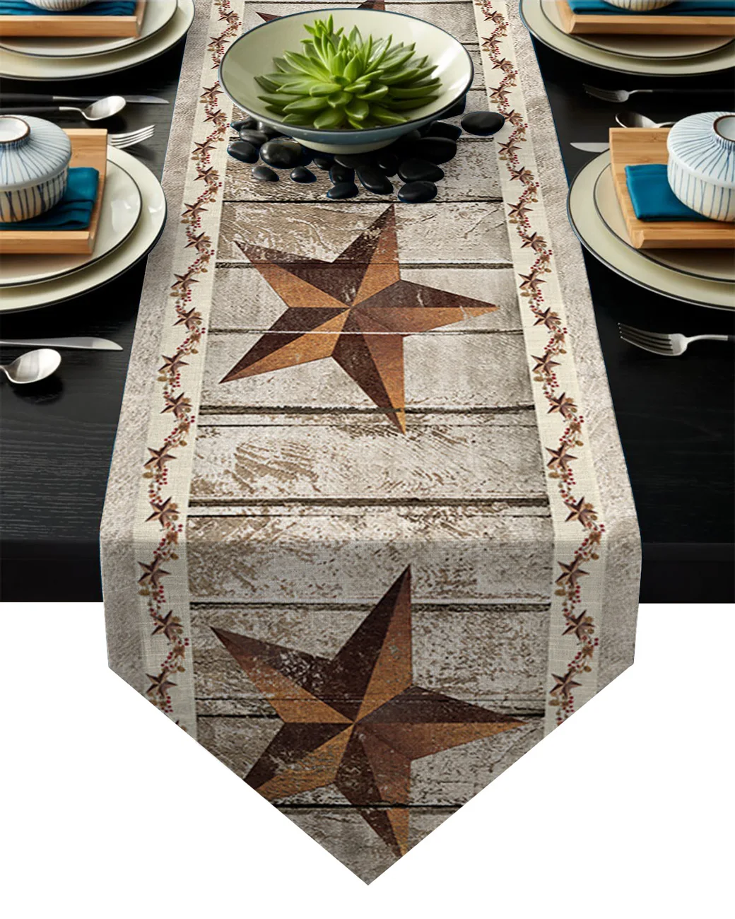 Farm Vintage Pentagram Wood Rustic Modern Minimalist Table Runner Hotel Family Dinner Table Decoration