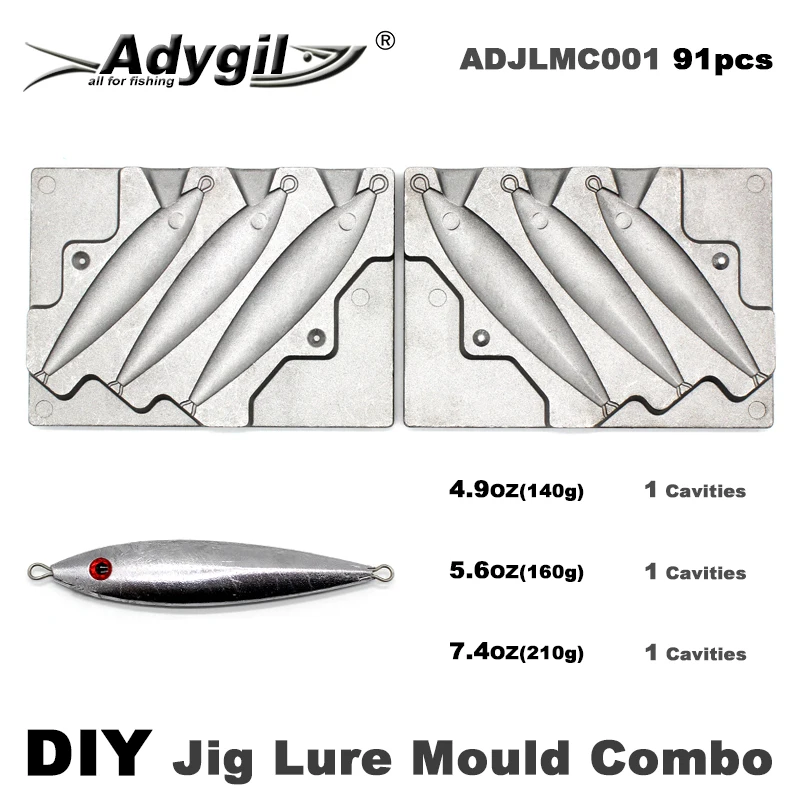 Adygil DIY Fishing 91pcs Jig Lure Mould Combo 140g 160g 210g 3 Cavities