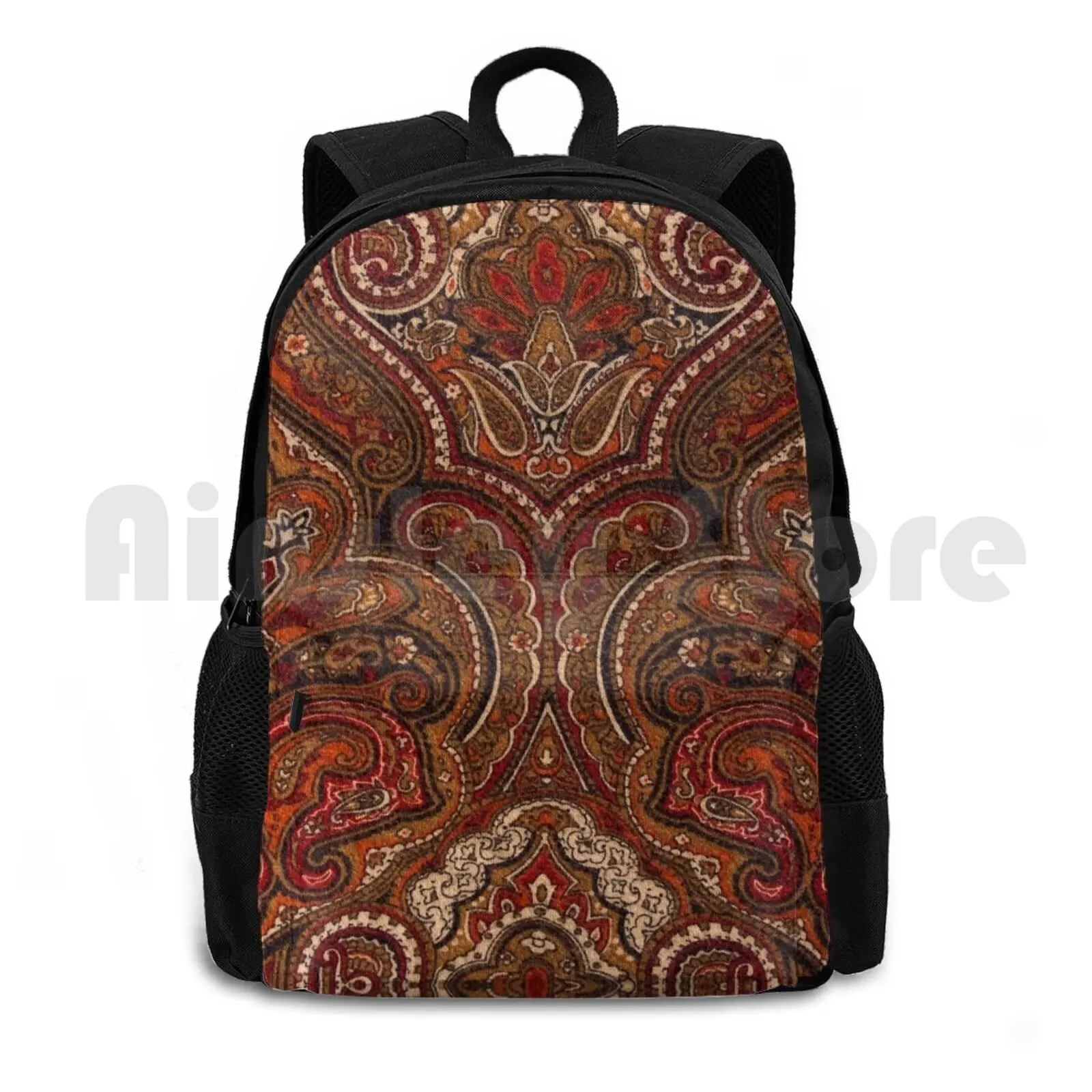 Vintage Paisley Like Pattern Outdoor Hiking Backpack Riding Climbing Sports Bag Vintage Retro Paisley Pattern Brown Burnt