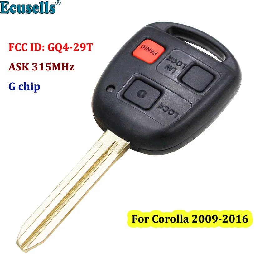 

Ecusells 3 кнопки ASK 315 МГц дистанционный ключ G чип для Toyota Corolla 2009-2016 FCC ID: Φ TOY43