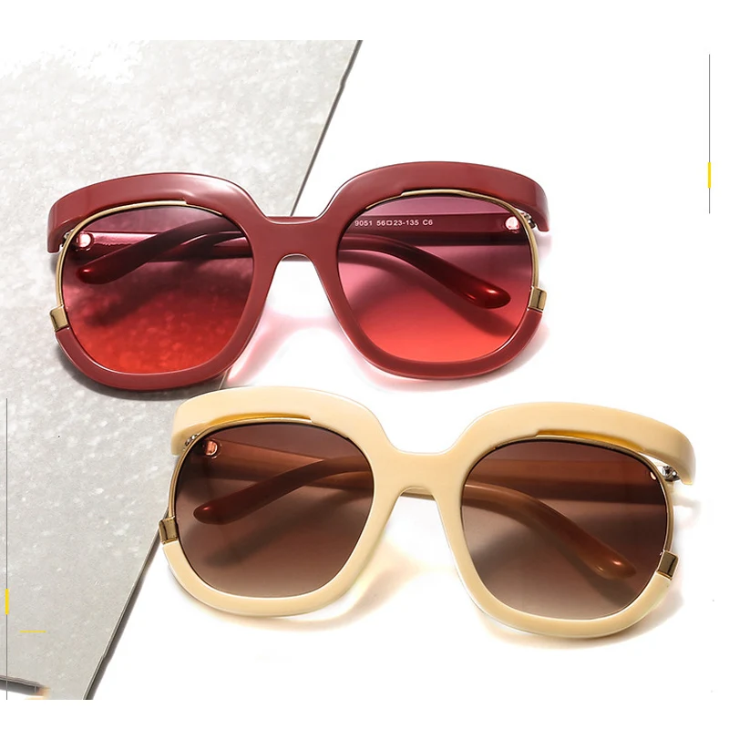 OEC CPO Oversize Half Frame Sunglasses Women Brand Square Big Frame Ladies Shades Luxury Black Sun Glasses Female UV400 O235