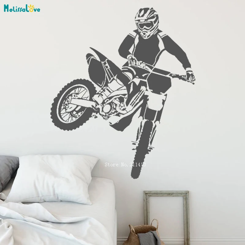 Jumping Motorcycle Wall Sticker Decals Flying Over Obstacles Living Room Bedroom kids Boys Teenager Unique Gift YT2824