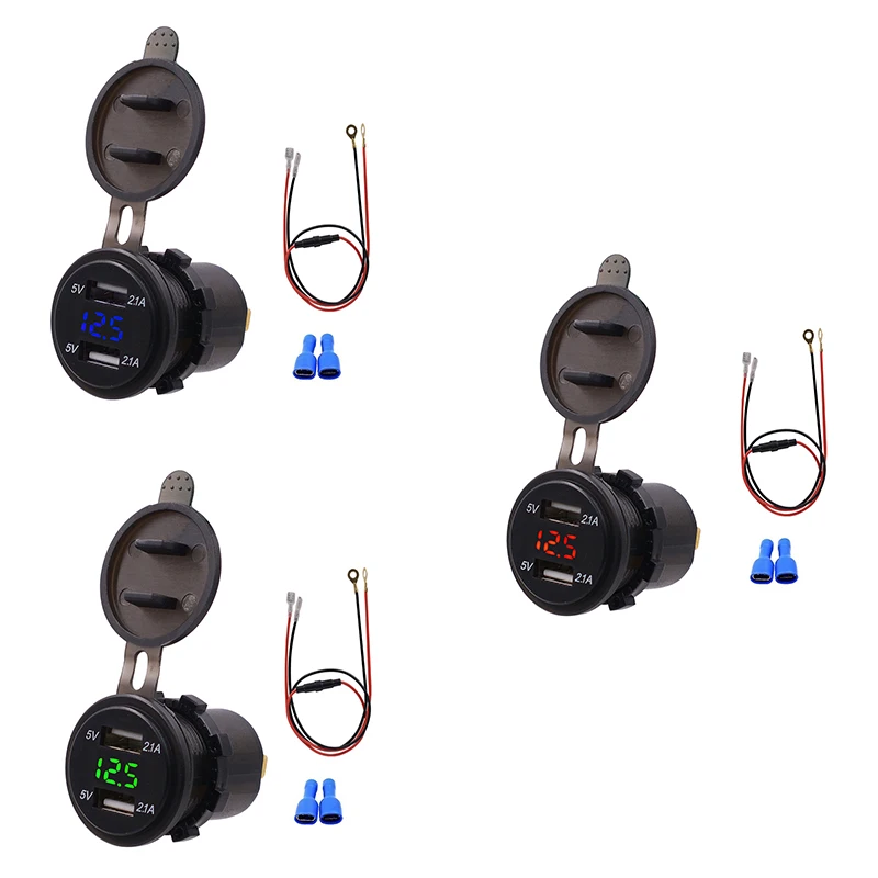 Waterproof Dual USB Charger Socket Power Outlet 2.1A & 2.1A With Digital Voltmeter LED Light for IPad IPhone Car Boat Motorcycle