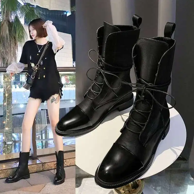 Patent Leather Women Boots British Style Flat Boots Black Pointed Toe Boots Handsome Motorcycle Boots Women\'s Boots Big Size 43