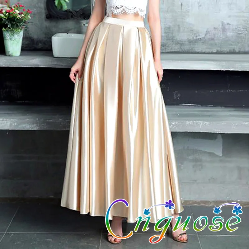 

2020 Female Plus Size 5XL XXXXXL Spring Summer Fashion Elegant Pseudo Silk Satin Chiffon Womens Pleated Evening Party Skirts