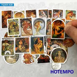 38PCS Mucha Style Fairy Mini Stickers Oil Painting Illustration Art Decals for Diary Scrapbook Luggage Phone Laptop Sticker Toys