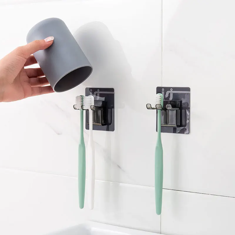 Toothbrush Holder With 300ml Cup Bathroom Organizer Wall Sticker Hanging Brush Bracket Stand Bathroom Accessories