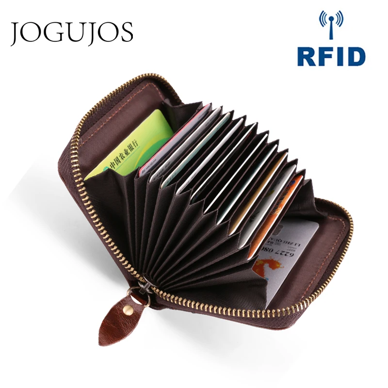 

JOGUJOS Business Cowhide Unisex Credit Card Holder Wallet Genuine Leather Card Holder Rfid Men Women Card Id Holders Coin Purse